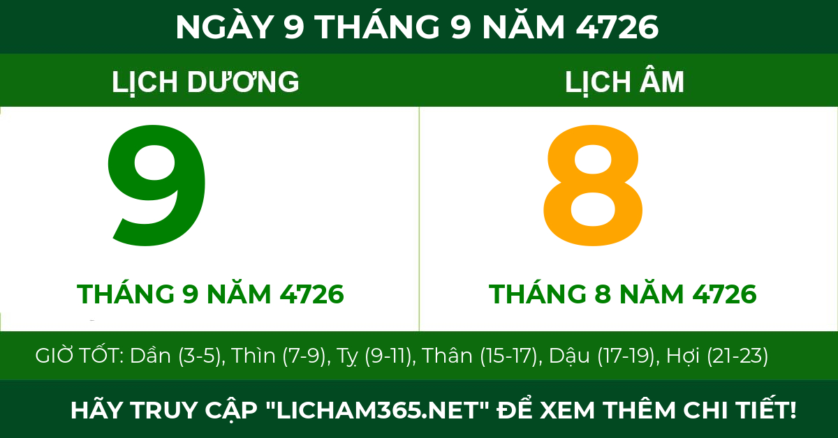 lịch âm ngày 9 tháng 9 năm 4726