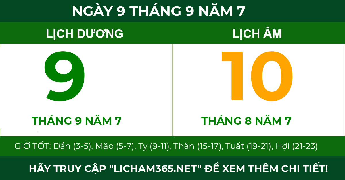 lịch âm ngày 9 tháng 9 năm 7
