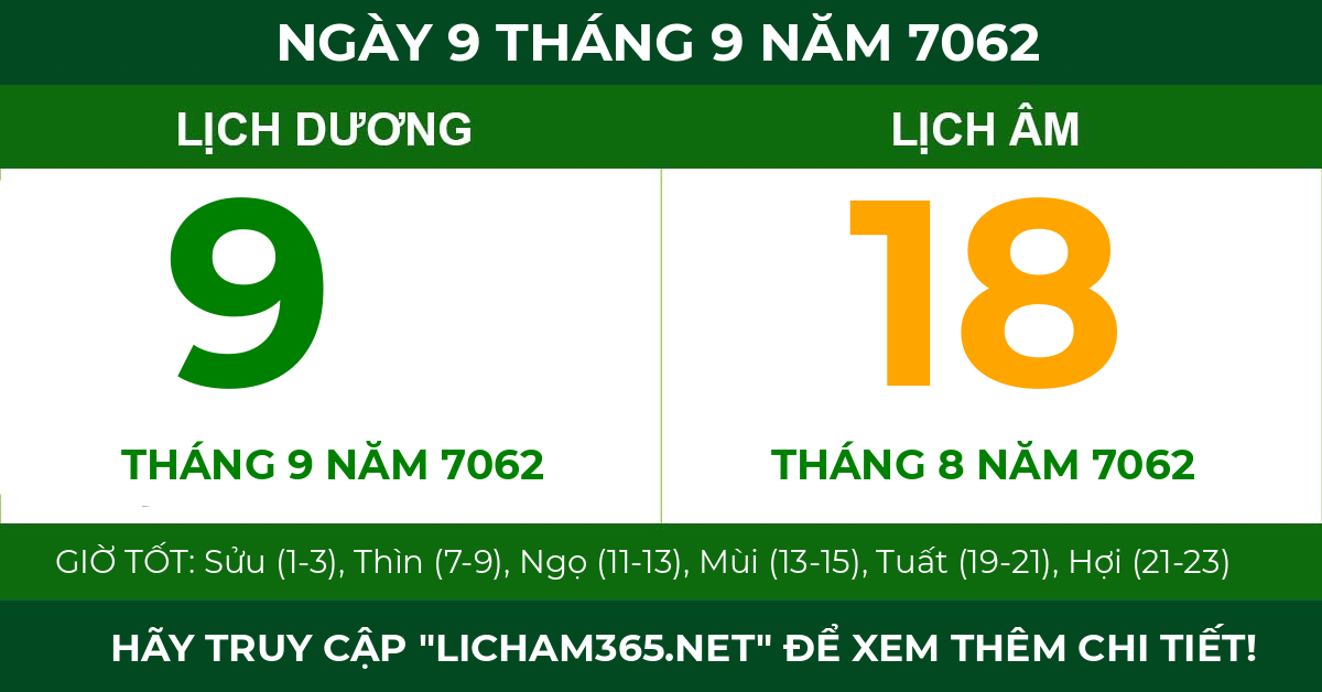 lịch âm ngày 9 tháng 9 năm 7062
